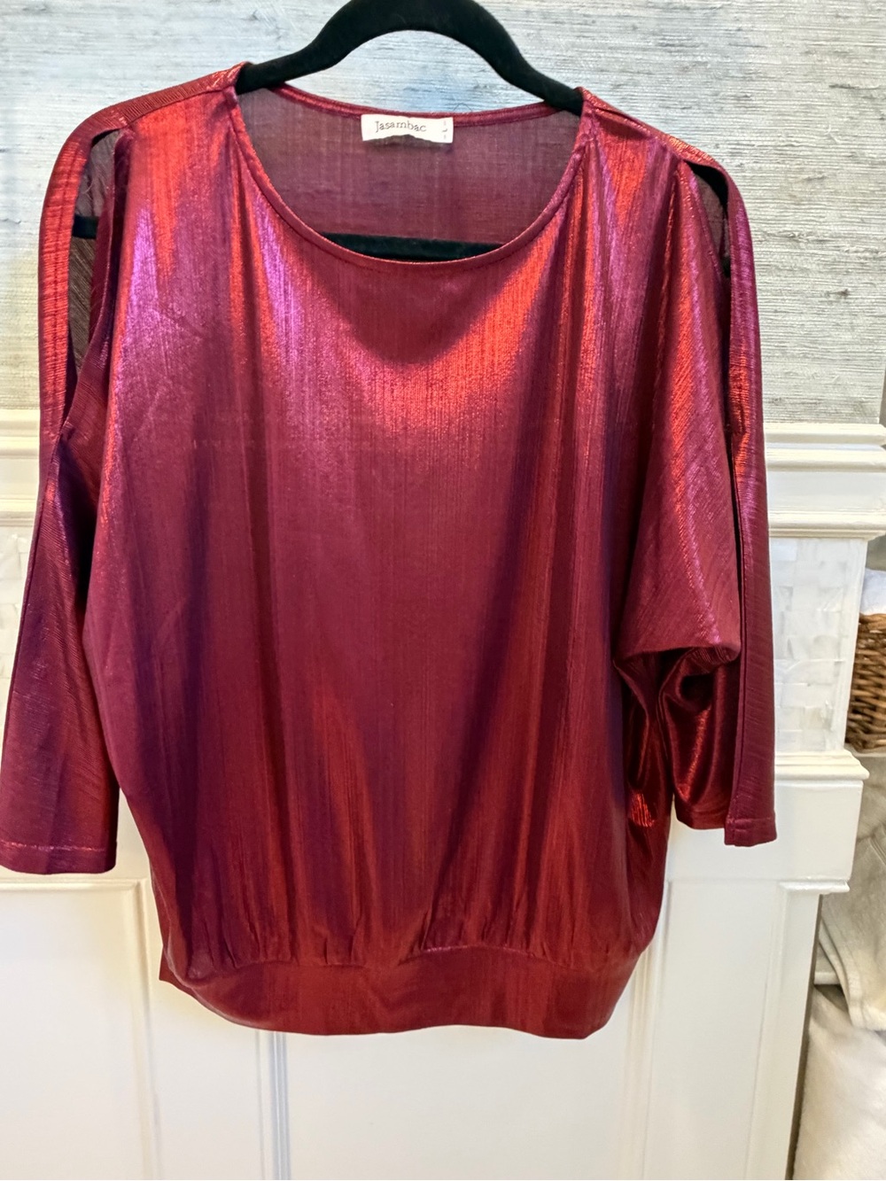 Large jasambac Metallic Red Top Shimmer Batwing Sleeve Pullover dolman